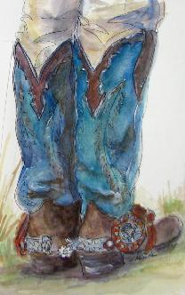 cowboy boots blue tops watercolor